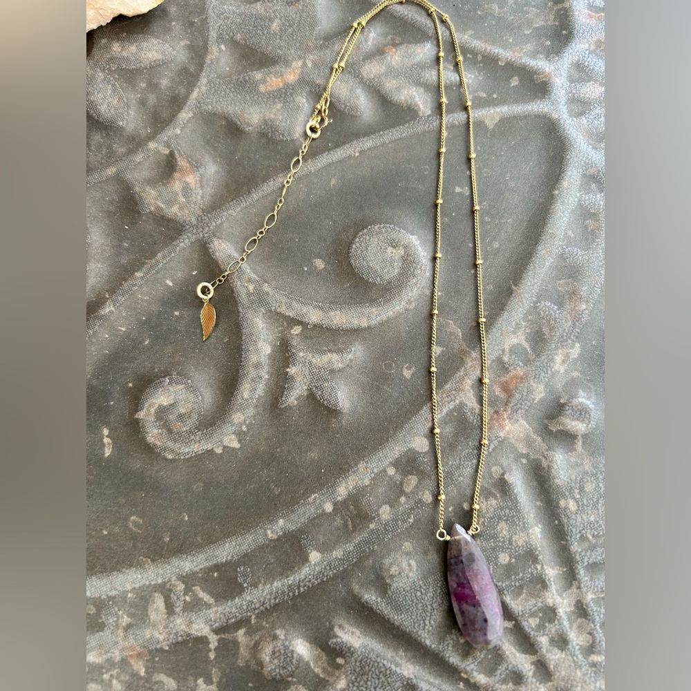 Gold and Ruby Feldspar Necklace